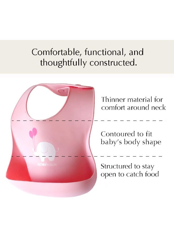 YMCF Products Baby or Toddler Feeding Set | Silicone Bib, Divided Plates, Suction Bowls & Spoons, Dishwasher-Safe, Easy-Wipe Cleaning (Pink) - Image 5